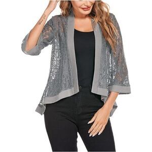 Women's Lace Cardigan Lightweight 3 /4 Sleeve Dressy Grey, Medium